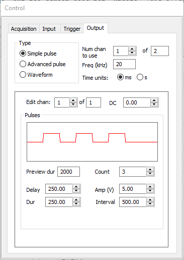 DataTranslation recording Output tab